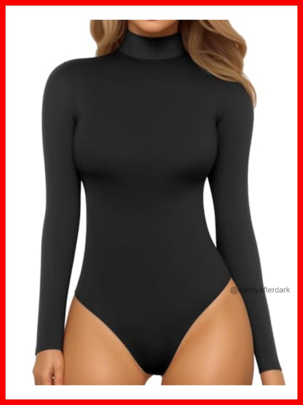 Mock Turtleneck Long Sleeve Bodysuit Slimming Tight Fit Snap Closure